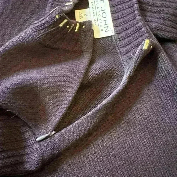 Vtg St John Collection Plum Purple Studded Embellished Mock Neck Sweater Knit 6 - Picture 5 of 5